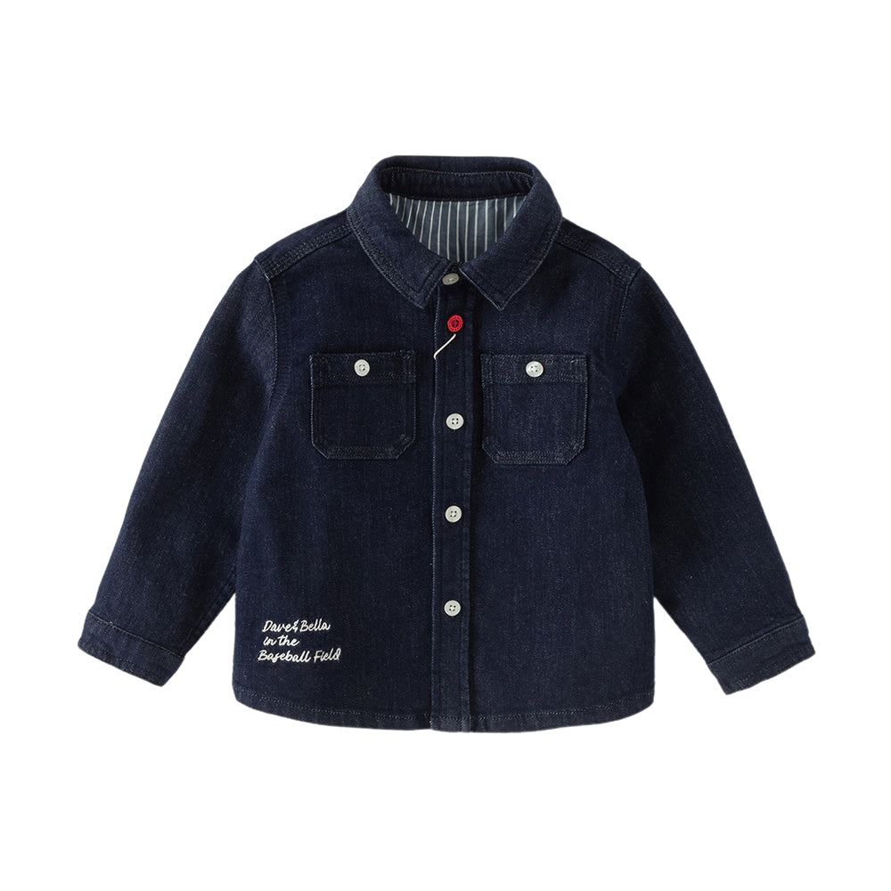 Dave&Bella Toddler Boys Denim Blue Long Sleeve Shirt Tops