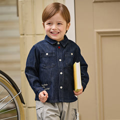 Dave&Bella Toddler Boys Denim Blue Long Sleeve Shirt Tops