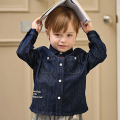 Dave&Bella Toddler Boys Denim Blue Long Sleeve Shirt Tops