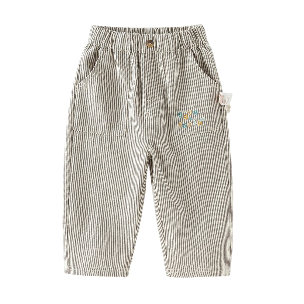 Dave&Bella Toddler Boys Grey White Striped Cotton Straight-leg Wide Pants