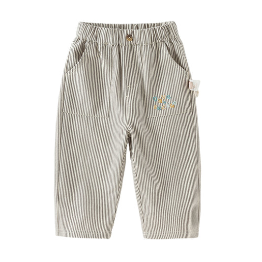Dave&Bella Toddler Boys Grey White Striped Cotton Straight-leg Wide Pants