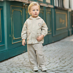 Dave&Bella Toddler Boys Grey White Striped Cotton Straight-leg Wide Pants