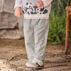 Dave&Bella Toddler Boys Grey White Striped Cotton Straight-leg Wide Pants