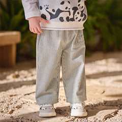 Dave&Bella Toddler Boys Grey White Striped Cotton Straight-leg Wide Pants
