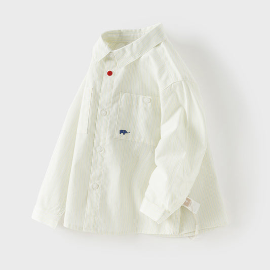 Dave&Bella Kids Boys Summer Stylish Striped Beige Cotton College-style Shirts