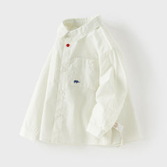 Dave&Bella Kids Boys Summer Stylish Striped Beige Cotton College-style Shirts