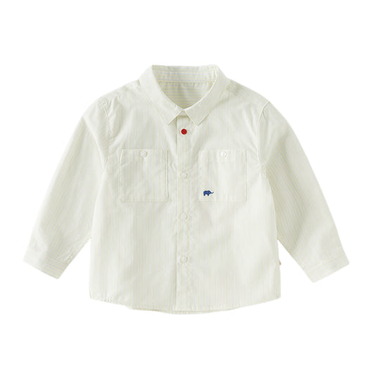 Dave&Bella Kids Boys Summer Stylish Striped Beige Cotton College-style Shirts