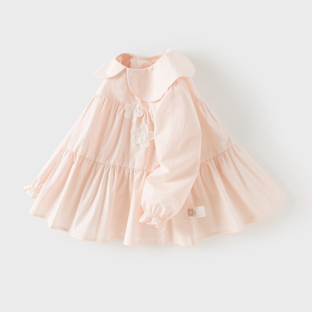 Dave&Bella Toddler Girls Pink Sweet Doll Collar Long Sleeve Soft Cotton A-line Dress