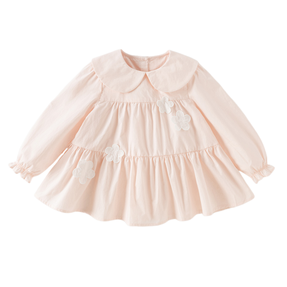 Dave&Bella Toddler Girls Pink Sweet Doll Collar Long Sleeve Soft Cotton A-line Dress