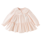 Dave&Bella Toddler Girls Pink Sweet Doll Collar Long Sleeve Soft Cotton A-line Dress