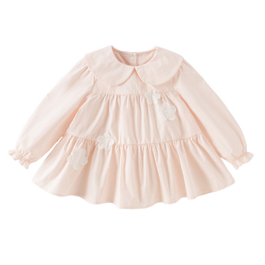 Dave&Bella Toddler Girls Pink Sweet Doll Collar Long Sleeve Soft Cotton A-line Dress