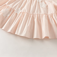 Dave&Bella Toddler Girls Pink Sweet Doll Collar Long Sleeve Soft Cotton A-line Dress