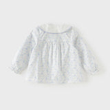Dave&Bella Toddler Girls Blue Floral Print Doll Collar Soft Cotton Shirts Tops