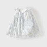 Dave&Bella Toddler Girls Blue Floral Print Doll Collar Soft Cotton Shirts Tops
