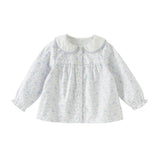 Dave&Bella Toddler Girls Blue Floral Print Doll Collar Soft Cotton Shirts Tops