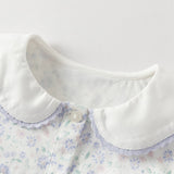 Dave&Bella Toddler Girls Blue Floral Print Doll Collar Soft Cotton Shirts Tops