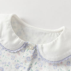 Dave&Bella Toddler Girls Blue Floral Print Doll Collar Soft Cotton Shirts Tops
