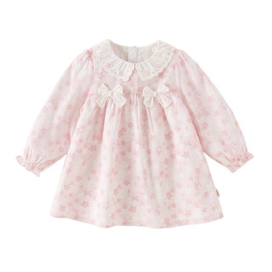 Dave&Bella Toddler Girls Adorable Pink Cherry Blossom Print Long Sleeve Party Dress