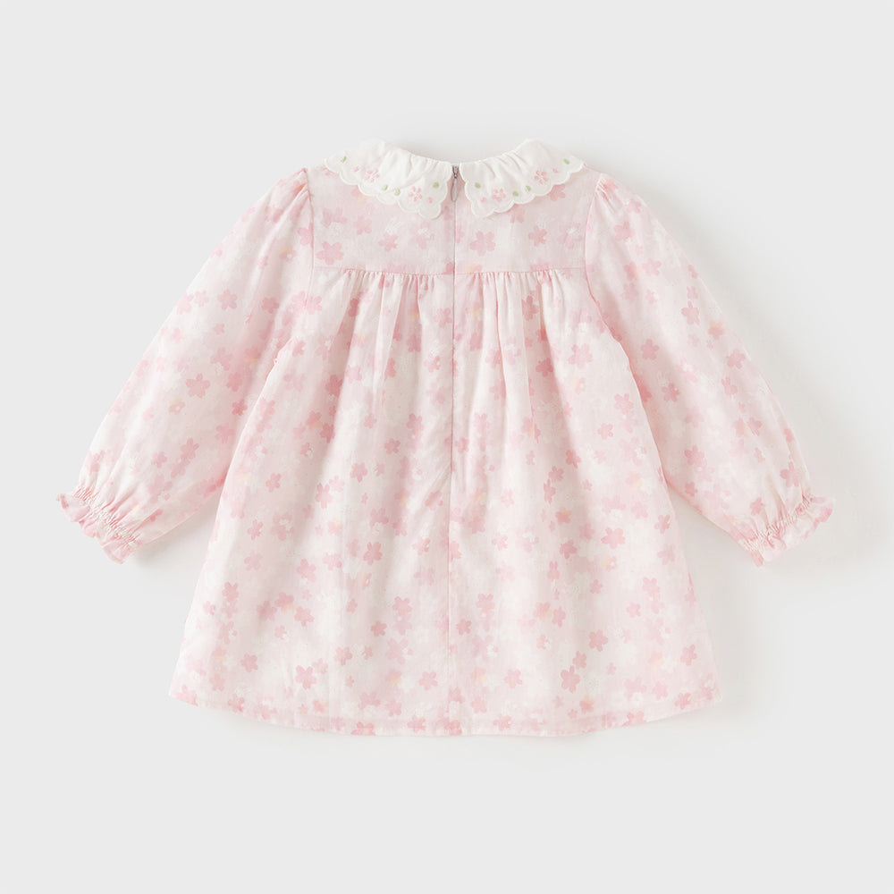 Dave&Bella Toddler Girls Adorable Pink Cherry Blossom Print Long Sleeve Party Dress