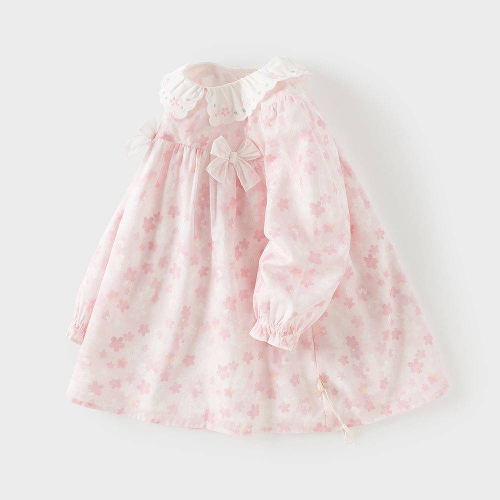 Dave&Bella Toddler Girls Adorable Pink Cherry Blossom Print Long Sleeve Party Dress