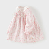 Dave&Bella Toddler Girls Adorable Pink Cherry Blossom Print Long Sleeve Party Dress
