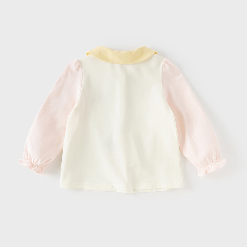 Dave&Bella Toddler Girls Cute Pink Flower Embroidery Long Sleeve Soft College-style Polos