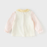Dave&Bella Toddler Girls Cute Pink Flower Embroidery Long Sleeve Soft College-style Polos