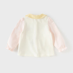 Dave&Bella Toddler Girls Cute Pink Flower Embroidery Long Sleeve Soft College-style Polos