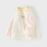 Dave&Bella Toddler Girls Cute Pink Flower Embroidery Long Sleeve Soft College-style Polos
