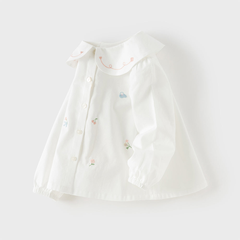 Dave&Bella Toddler Girls Elegant Beige Breathable Cotton Shirt Tops