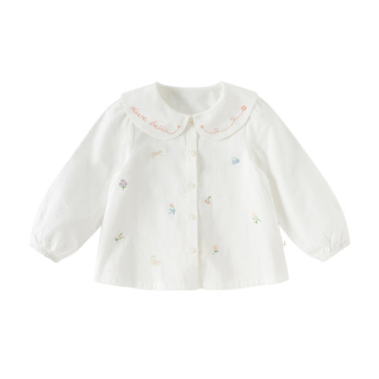 Dave&Bella Toddler Girls Elegant Beige Breathable Cotton Shirt Tops