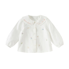 Dave&Bella Toddler Girls Elegant Beige Breathable Cotton Shirt Tops