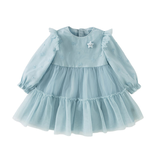 Dave&Bella Toddler Girls Elegant Blue Long Sleeve A-line Princess Dress
