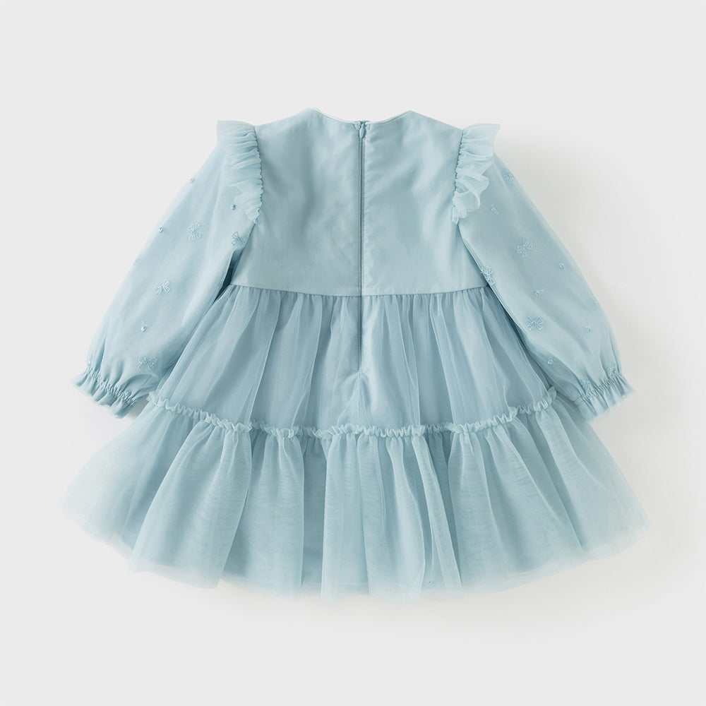 Dave&Bella Toddler Girls Elegant Blue Long Sleeve A-line Princess Dress
