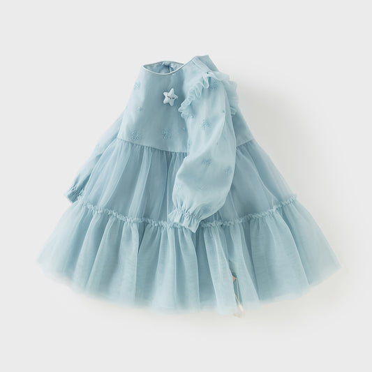 Dave&Bella Toddler Girls Elegant Blue Long Sleeve A-line Princess Dress