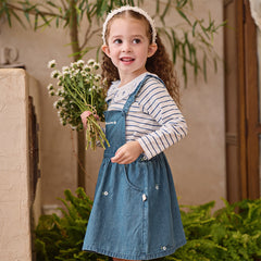 Dave&Bella Toddler Girls Fashion Denim Blue Sleeveless Breathable Cotton Pinafore Dress