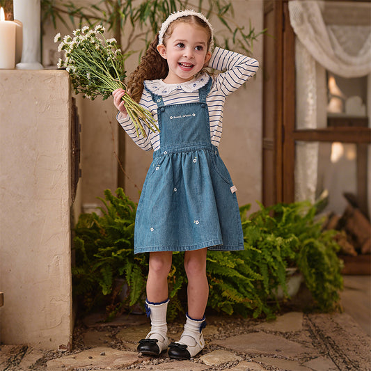 Dave&Bella Toddler Girls Fashion Denim Blue Sleeveless Breathable Cotton Pinafore Dress