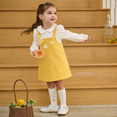 Dave&Bella Toddler Girls Cute Yellow Doll Collar Faux Two-piece Princess Dress