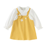 Dave&Bella Toddler Girls Cute Yellow Doll Collar Faux Two-piece Princess Dress