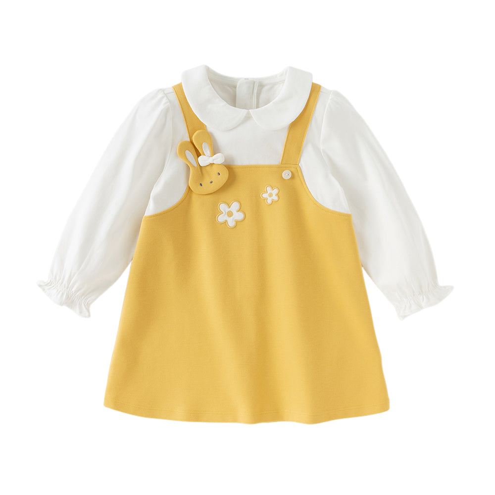 Dave&Bella Toddler Girls Cute Yellow Doll Collar Faux Two-piece Princess Dress