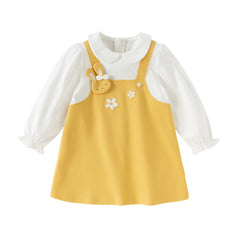 Dave&Bella Toddler Girls Cute Yellow Doll Collar Faux Two-piece Princess Dress