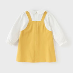 Dave&Bella Toddler Girls Cute Yellow Doll Collar Faux Two-piece Princess Dress