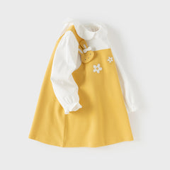 Dave&Bella Toddler Girls Cute Yellow Doll Collar Faux Two-piece Princess Dress