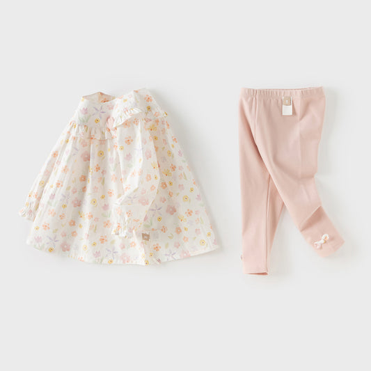 Dave&Bella Toddler Girls Light Pink Cute Print Long Sleeve Soft Top Pant Suits