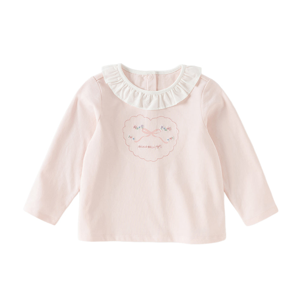Dave&Bella Toddler Girls Sweet Light Pink/White Cotton T-shirt Tops