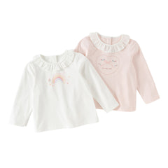 Dave&Bella Toddler Girls Sweet Light Pink/White Cotton T-shirt Tops