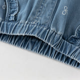 Dave&Bella Toddler Girls Sweet Denim Blue Bow print Breathable Cotton Drawstring Jeans