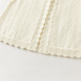 Dave&Bella Toddler Girls White Sweet Floral Jacquard Ruffle Sleeveless Knit Vests