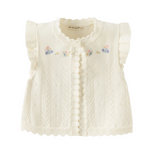 Dave&Bella Toddler Girls White Sweet Floral Jacquard Ruffle Sleeveless Knit Vests
