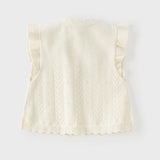 Dave&Bella Toddler Girls White Sweet Floral Jacquard Ruffle Sleeveless Knit Vests